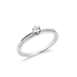 Solitaire ring in white gold 18k with diamonds, ct 0,10