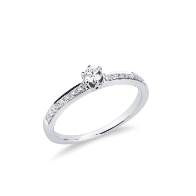 Solitaire ring in white gold 18k with diamonds, ct 0,10