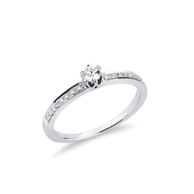 6 claw solitaire with diamond 0,15 ct and diamonds shoulder set 