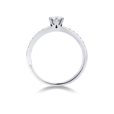 6 claw solitaire ring with a 0,30 ct diamond and diamonds shoulder set 