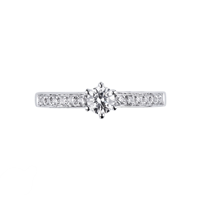 6 claw solitaire ring with a 0,30 ct diamond and diamonds shoulder set  6 claw solitaire ring with a 0,30 ct diamond and diamonds shoulder set