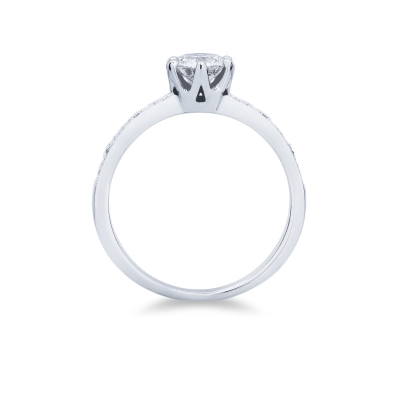 Solitaire type ring white gold 18k with diamonds and central diamond 0,70 ct