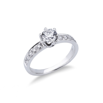 6 claw solitaire 0,80 ct diamond ring white gold 18k 