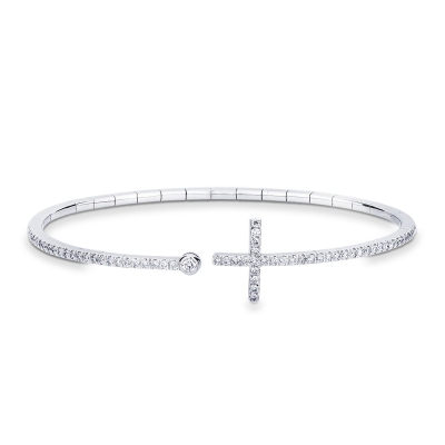 18k white gold spring bracelet with cross in diamonds 