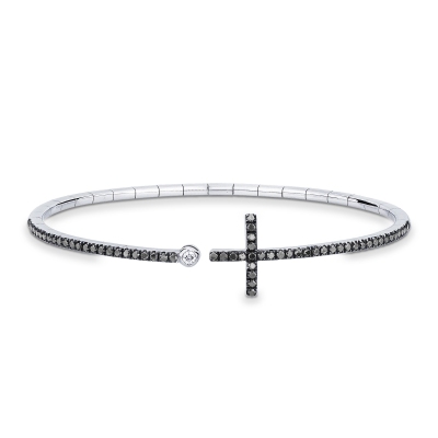 750 white gold spring bracelet with cross in black diamonds