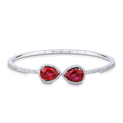 Bangle in white gold 18k with rubies and diamonds 