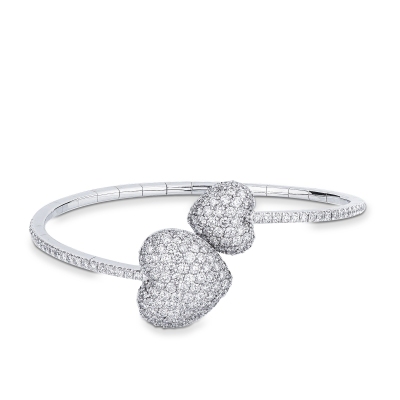 18k white gold bracelet with two hearts in diamonds