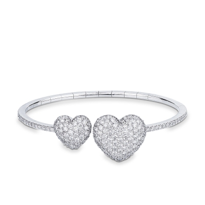 Bracelet in white gold 18k with two hearts in diamonds