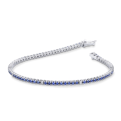Tennis bracelet in white gold 750 with blue sapphires and diamonds