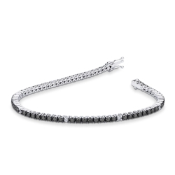 Wire style tennis bracelet with black and white round cut diamonds