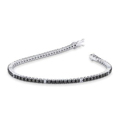 Wire style tennis bracelet with black and white round cut diamonds