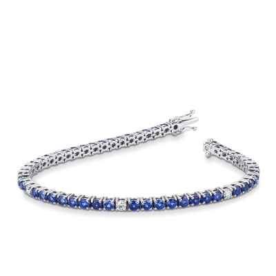 750 white gold tennis bracelet with diamonds and blue sapphires