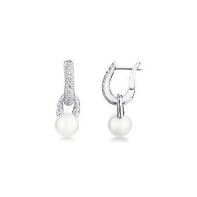 Drop earring in white gold 750 with pearls and diamonds