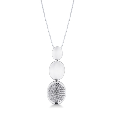 Necklace in white gold 18k with oval pendant in diamonds