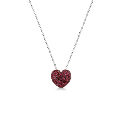 18k white gold necklace with heart ruby pavè pendant