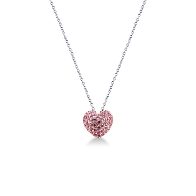 18k white gold necklace with heart pavè pink sapphires pendant