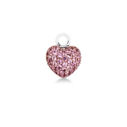 Pink sapphires pavè heart charm in white gold 18k