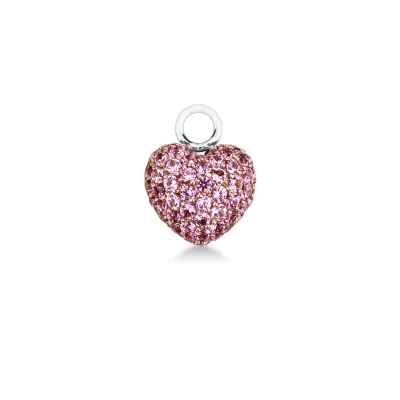 Pink sapphires pavè heart charm in white gold 18k