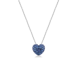 750 white gold necklace with heart blue sapphires pavè pendant