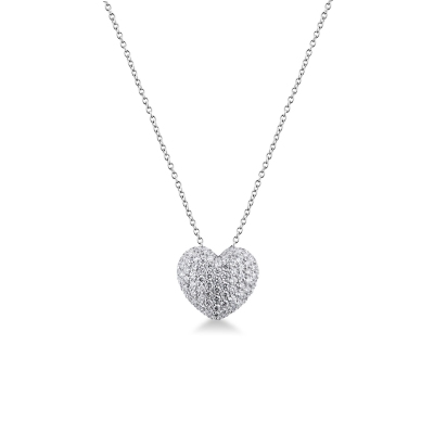 Heart diamonds pavè necklace in white gold 18k