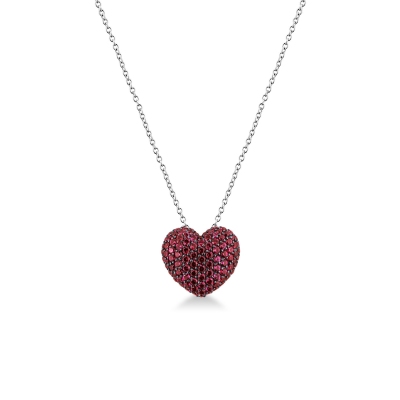 750 white gold necklace with heart ruby pavè pendant