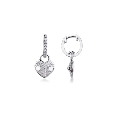 Pendant earrings in white gold 750 with heart pavè