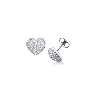 18k white gold pavè heart earrings with diamonds 