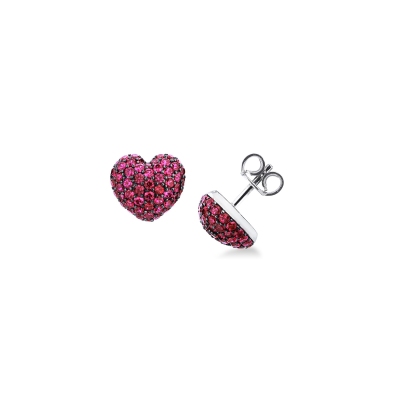 Rubies heart earrings in white gold 18k