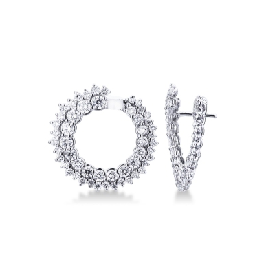 Hoop earrings in white gold 18k with double row of diamonds