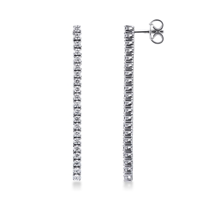 Drop tennis earrings with round cut diamonds, 18k white gold