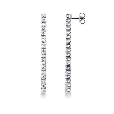 18k white gold drop tennis earrings with round cut diamonds