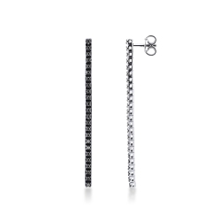 Thin drop tennis earrings with black diamonds in 18k white gold