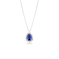 Necklace in white gold 18k with blue sapphire pear cut and diamonds