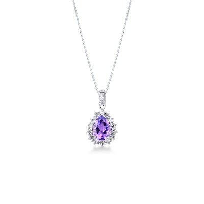 Necklace in white gold 18k with amethyst and diamonds 