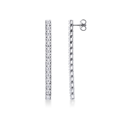 Bar stud earrings in 18k white gold with round cut diamonds