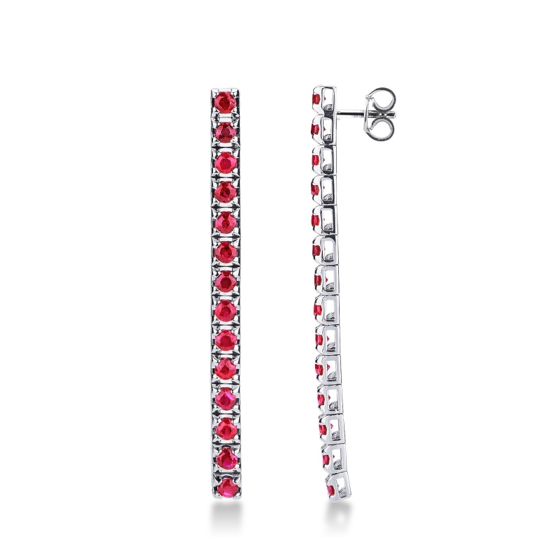 18k white gold drop tennis earrings with rubies