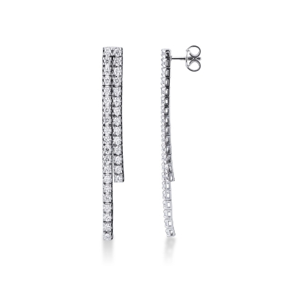 18k white gold double drop tennis earrings diamonds