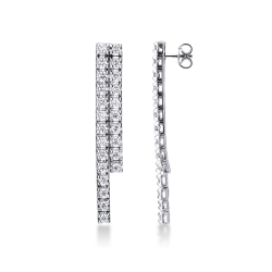 Double drop tennis earrings with diamonds, 18k white gold
