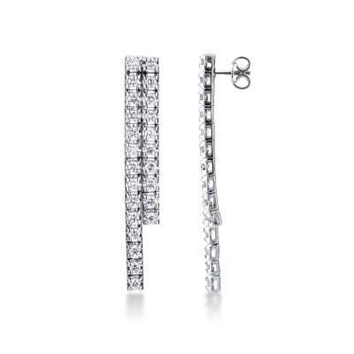 Double drop tennis earrings with diamonds, 18k white gold