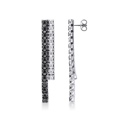 Tennis earrings in white gold 18k with black and white diamonds