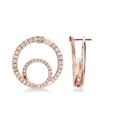 Rose gold 750 double hoop earrings with diamonds