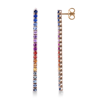 18k rose gold tennis earrings with multicolor sapphires