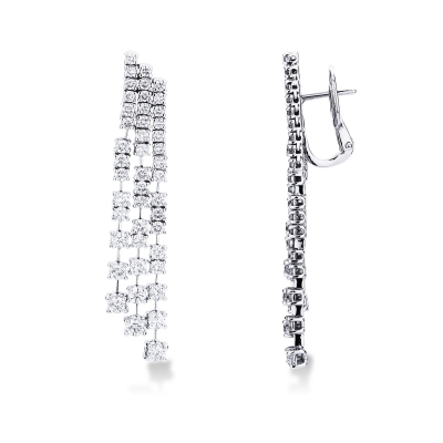 18k white gold triple drop tennis earrings with diamonds
