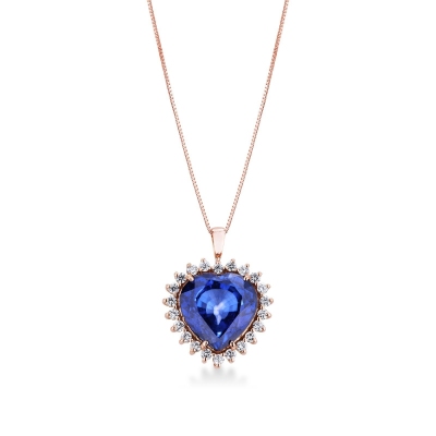 18k rose gold necklace with blue sapphire and diamonds