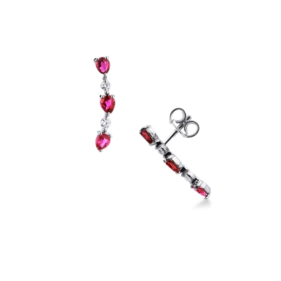 18k white gold earrings with rubies and diamonds