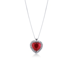 18k white gold necklace with Ruby and diamond heart pendant