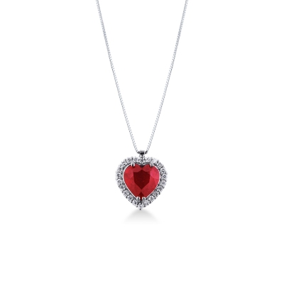 18k white gold necklace with Ruby and diamond heart pendant