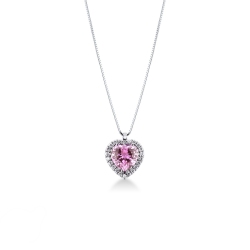 Necklace in white gold 18k with pendant, central heart shaped pink sapphire and diamonds