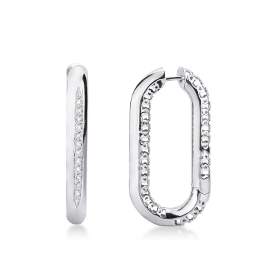 White Gold Oval Hoop Earrings With Diamonds