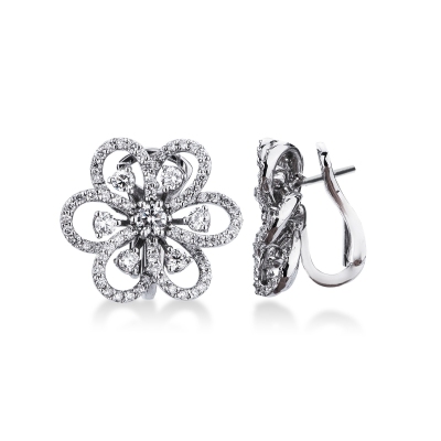 Flower earrings in white gold 750 with diamonds